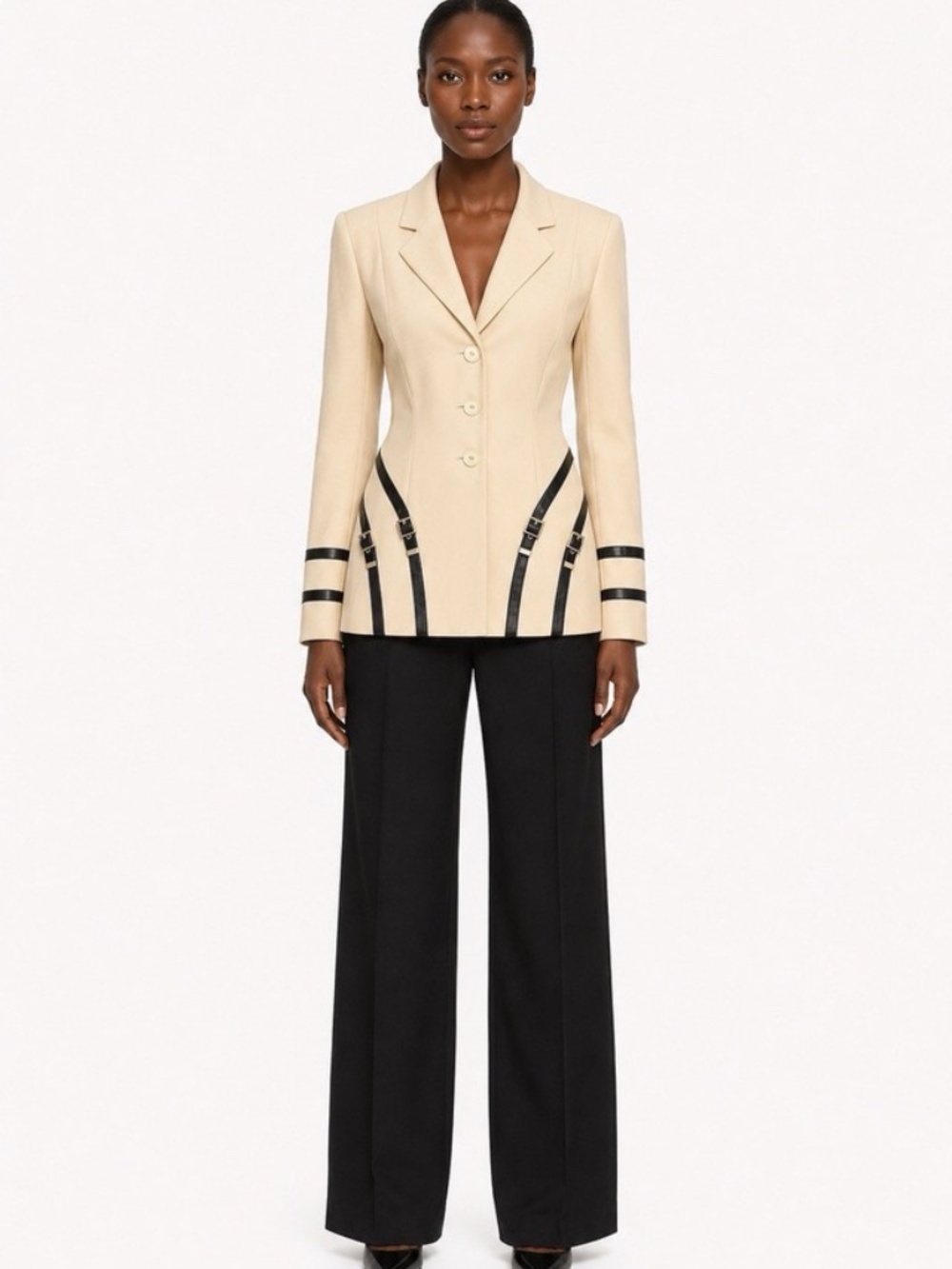 Escada Blazer Cream / Brown Trim Leather Sz 38 *VINTAGE* ❤️